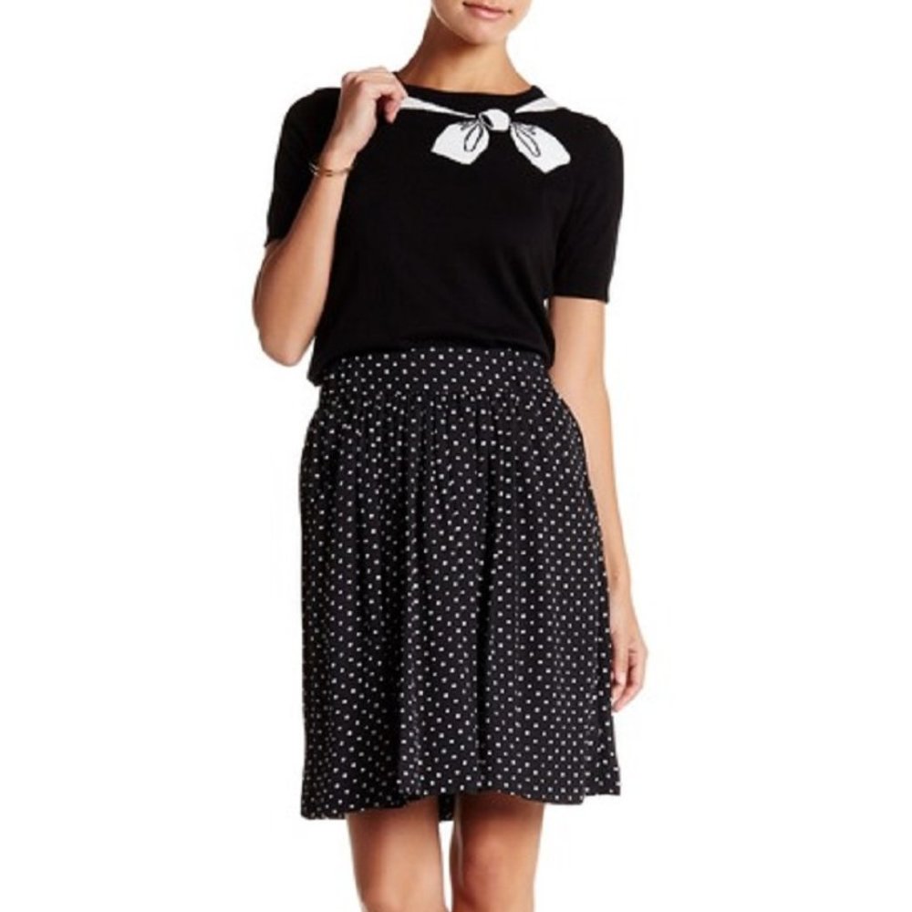 CeCe by Cynthia Steffe Pleated Polka Dot Midi Skirt Sz 12 Black & White NWT